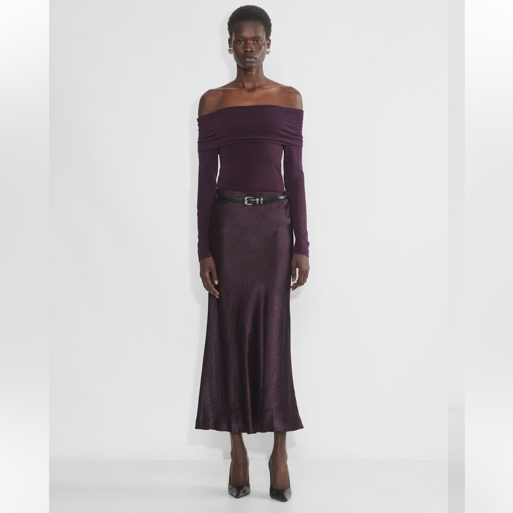 Babaton Deep Purple Silk Midi Skirt